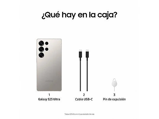 Móvil - Samsung Galaxy S25 Ultra, Titanium Gray, 256 GB, 12 GB RAM, 6.9 WQHD+, Snapdragon 8, 5000 mAh, Android 15